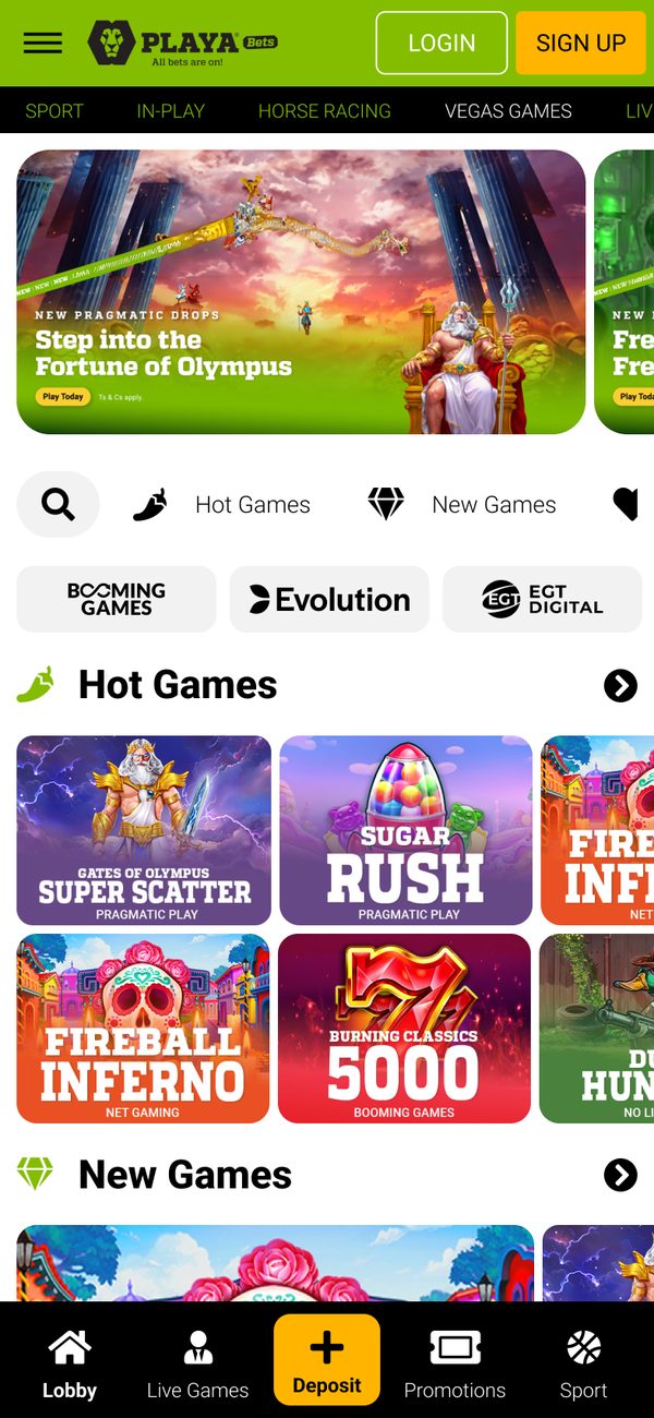 The new Playabets lobby on mobile